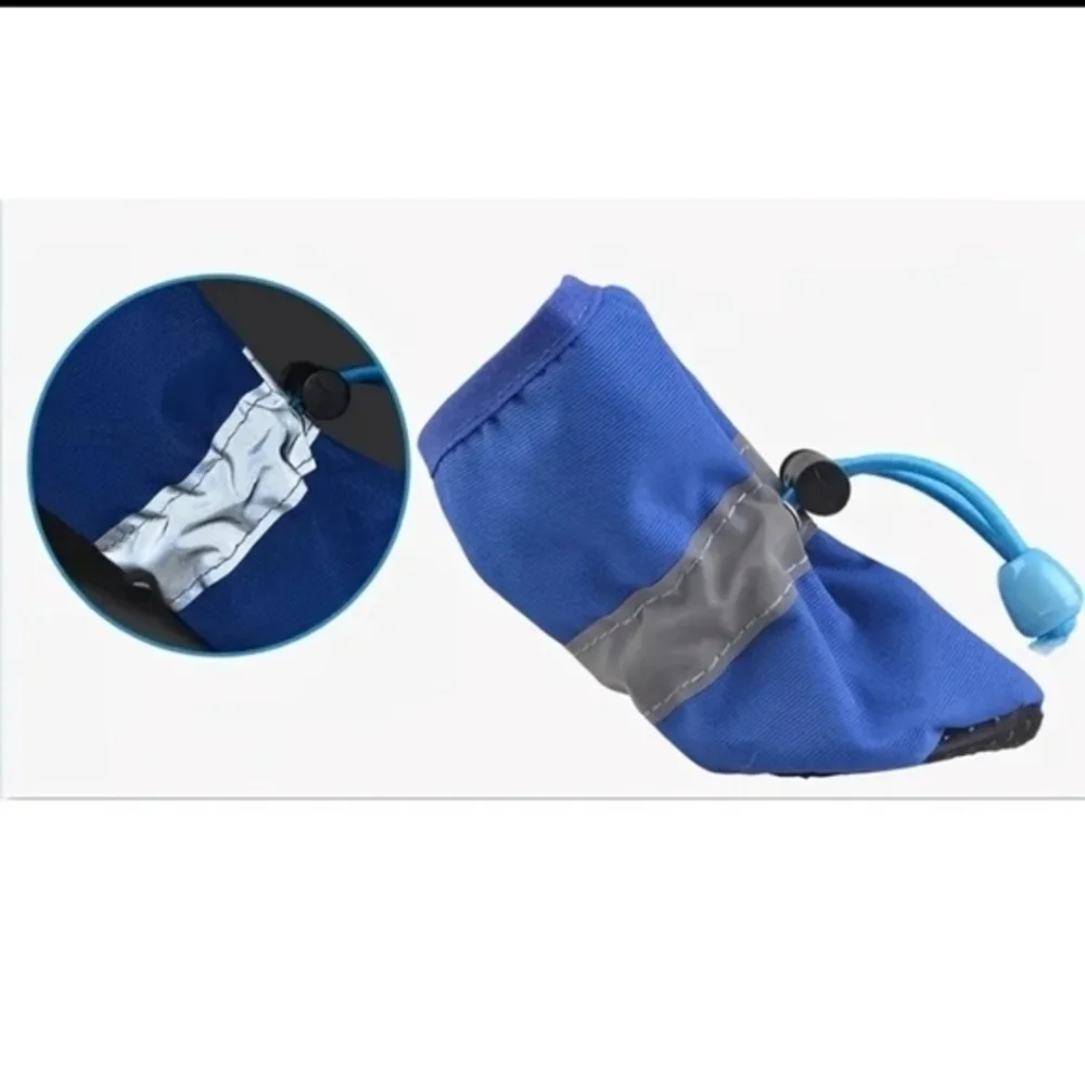 4PCS Paw Protectors Waterproof Anti-Slip‎ Dog Boots Blue and Silver Large